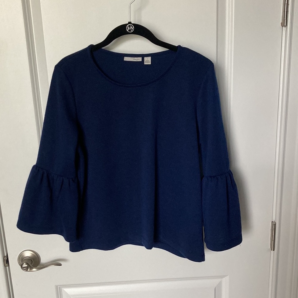 Navy Blue Bell Sleeve Knit Top